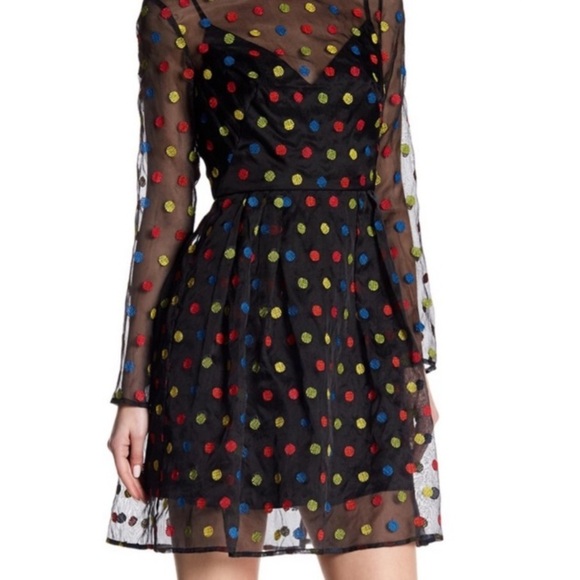 Anthropologie Monique lhuillier Silk polka dot dress 4 Whimsy Holiday Party - Picture 1 of 15
